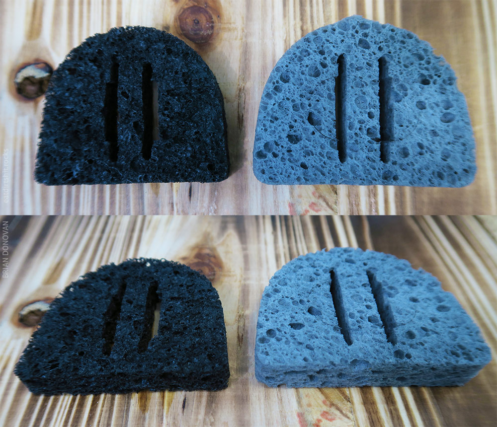 The two sponges, side by side: cheap third-party sponge on the left and official Hakko-supplied sponge on the right.