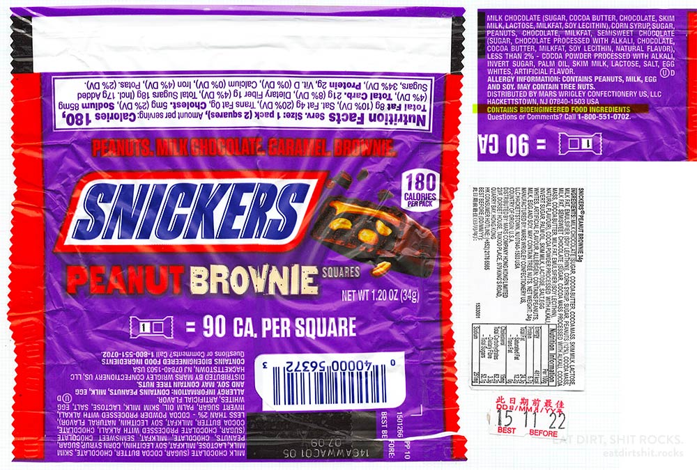 Snickers Peanut Brownie squares wrapper.