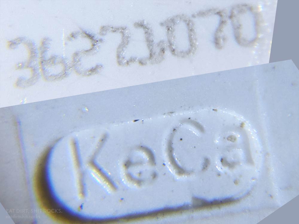 The same features from a different LED from a different location on the same cut piece of tape. The serial number is different and the four-character string is 'KeCa'.